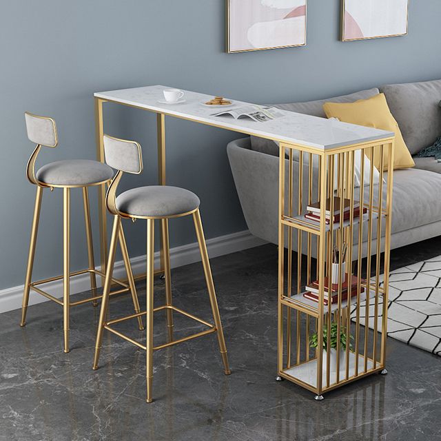 1/3 Pieces Glam Iron Bistro Set White Rectangle Faux Marble Top Bar Table Set with Shelf