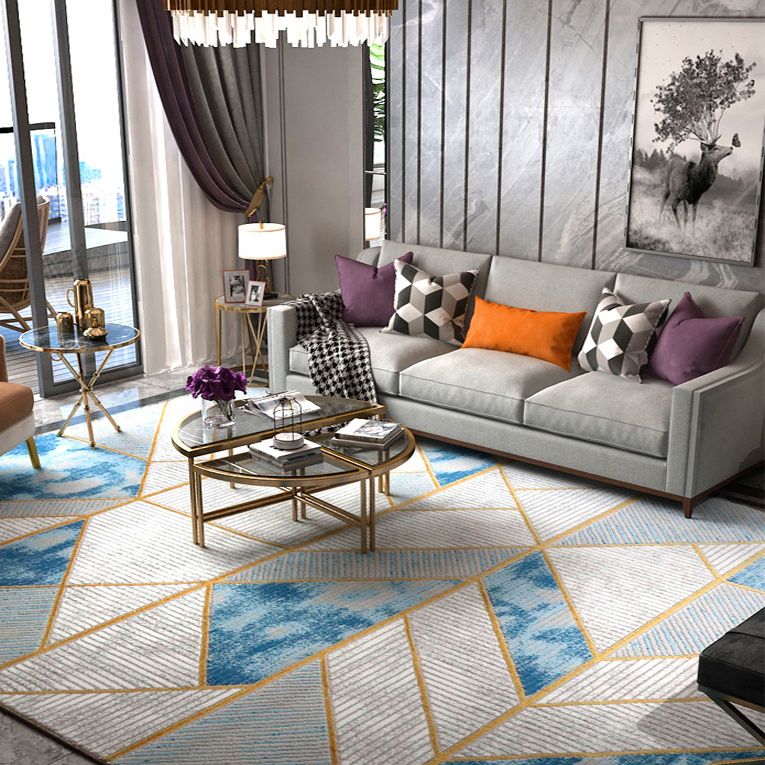 Blue Modern Rug Polyester Abstract Carpet Non-Slip Backing Area Carpet for Home Decoration