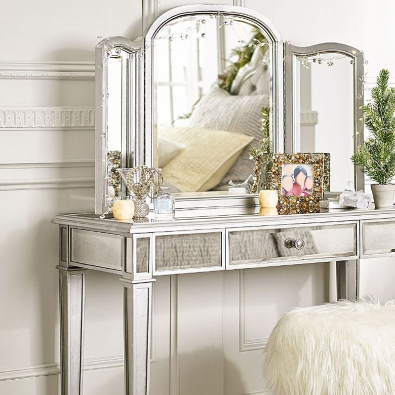 Sliver Vanity Set with 3 Storage Drawers Glass Make-up Vanity, 17.71" Wide
