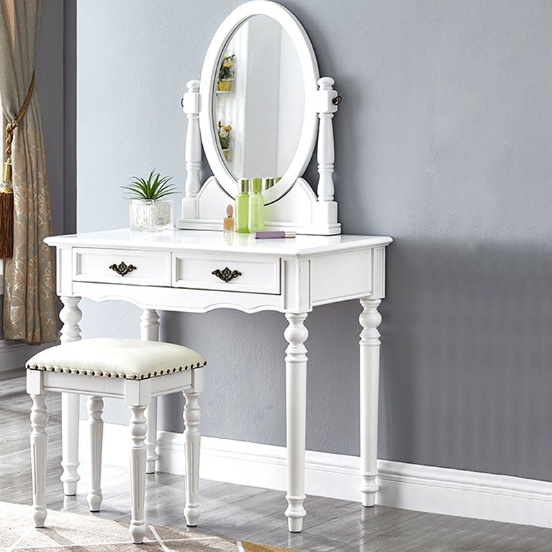 Bright White Vanity Set with 2 Storage Drawers Rubberwood Make-up Vanity, 17.71" Wide