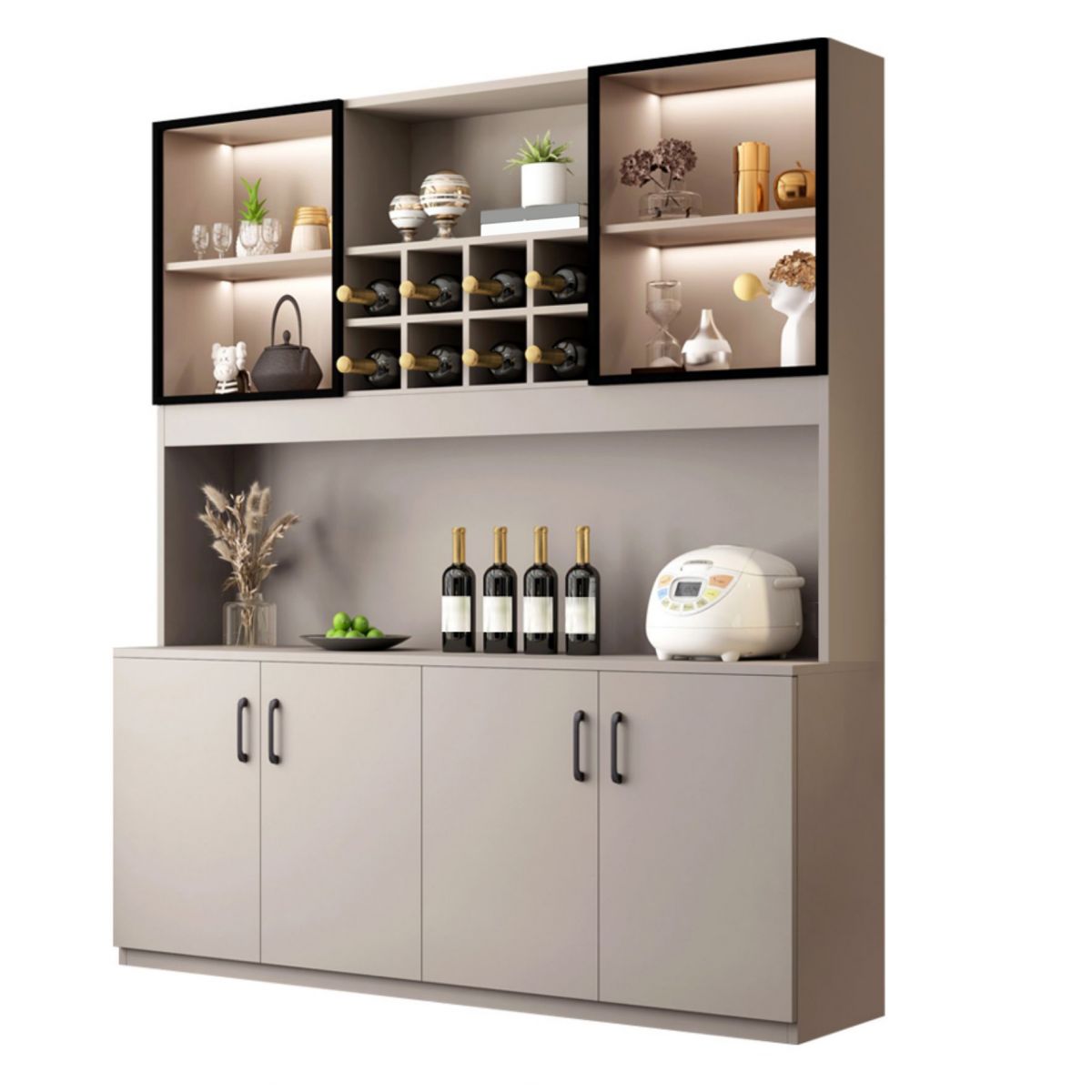 Manufactured Wood Modern Bottle Holder Floor Glass Door with Storage Shelves