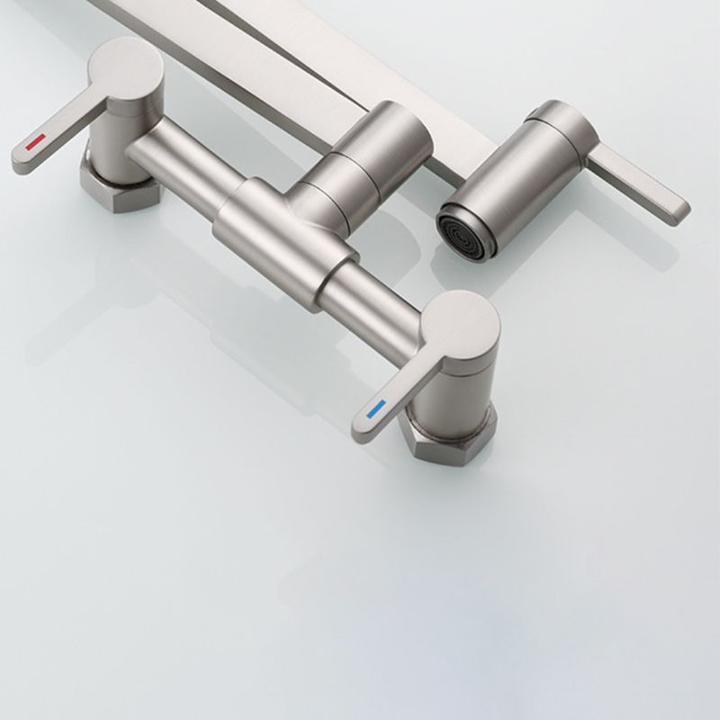Modern Pull Down 2-Handle Pot Filler Low Profile Wall-mounted Faucet