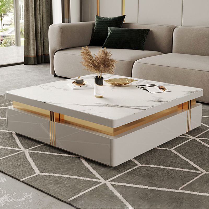 Slate Coffee or End Table with 4 Storage Drawers Contemporary