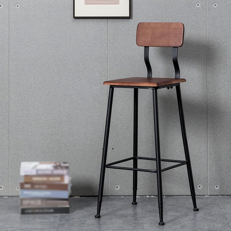 Industrial Style Ironwork Barstool Solid Wood Seat Bar High Chair with Backrest