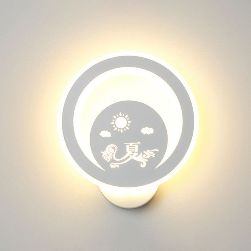 Modern Circular Shaped Sconce Lighting Acrylic Living Room LED Wall Light Fixture in White