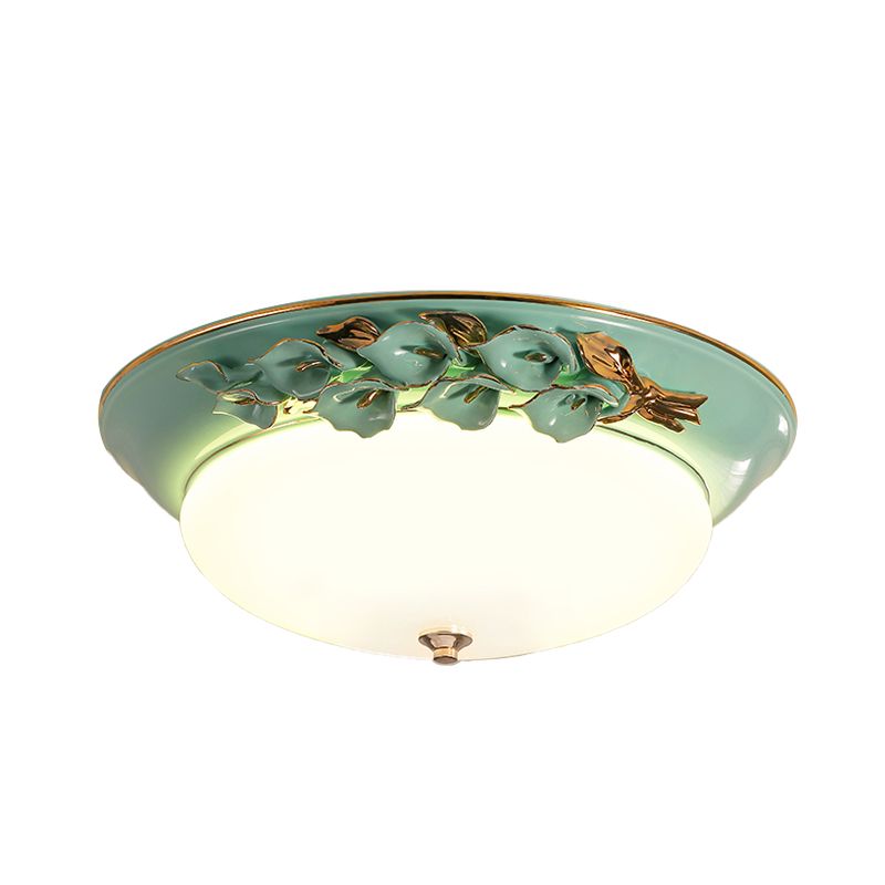 Pastoral Bowl Ceiling Mounted Fixture 1 Light Metal LED Flush Mount Lighting in White for Bedroom, 12 "/14.5" /17 " W