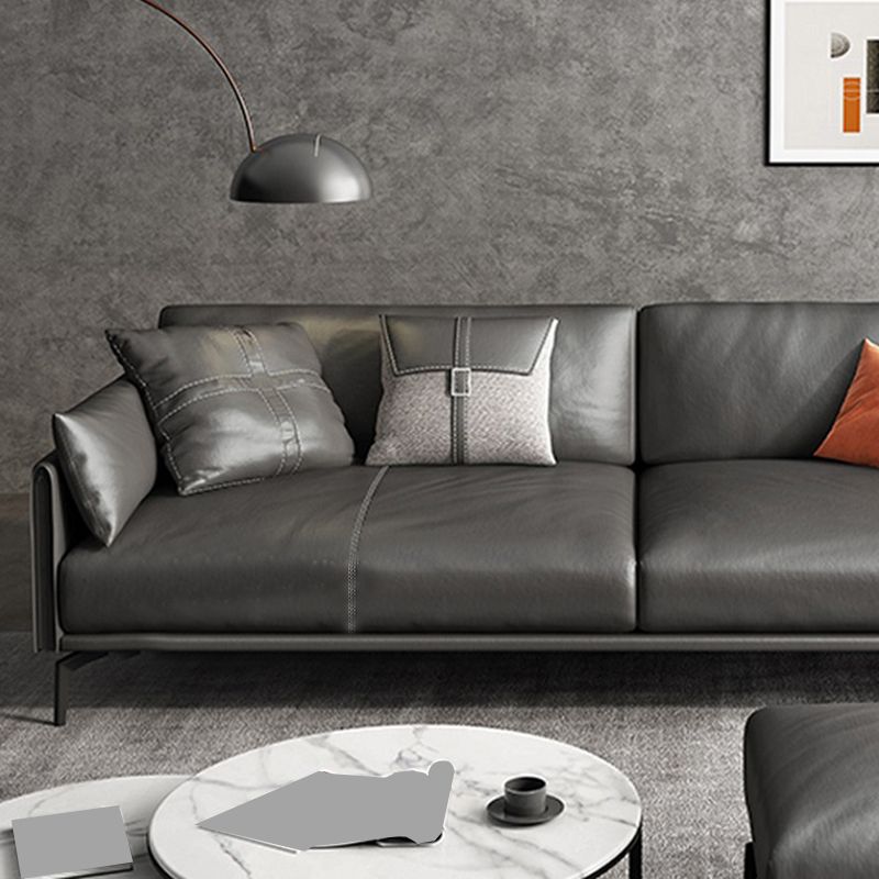 Scandinavian Dark Gray Stain-Resistant Storage Grain Leather Sofa & Chaise