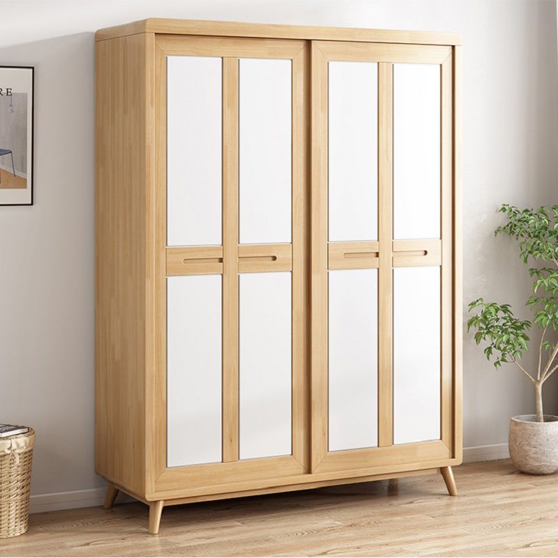 Freestanding Solid Wood Wardrobe Modern Wardrobe Armoire with 2 Doors and 1 Drawer