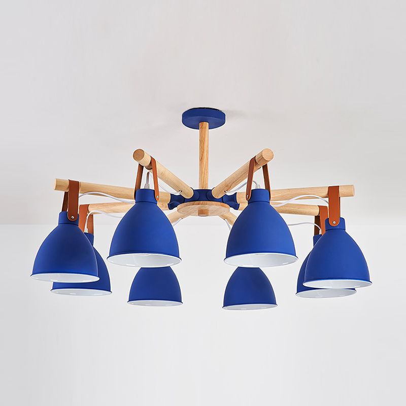 Multi Light Bowl Branch Hanging Lights Modern Style Metal Hanging Lighting with Wood