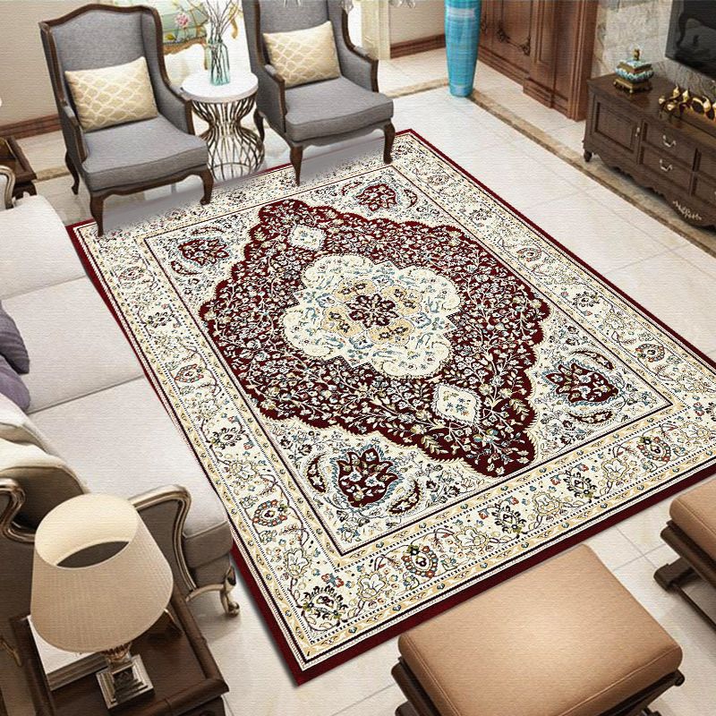 Traditional Indoor Rug Medallion Pattern Area Rug Washable Carpet with Non-Slip Backing