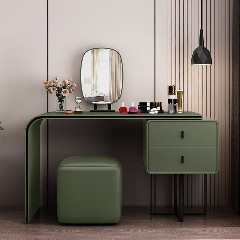 Mirror Bedroom Glam Double Drawers Faux Leather Standing Make-up Vanity