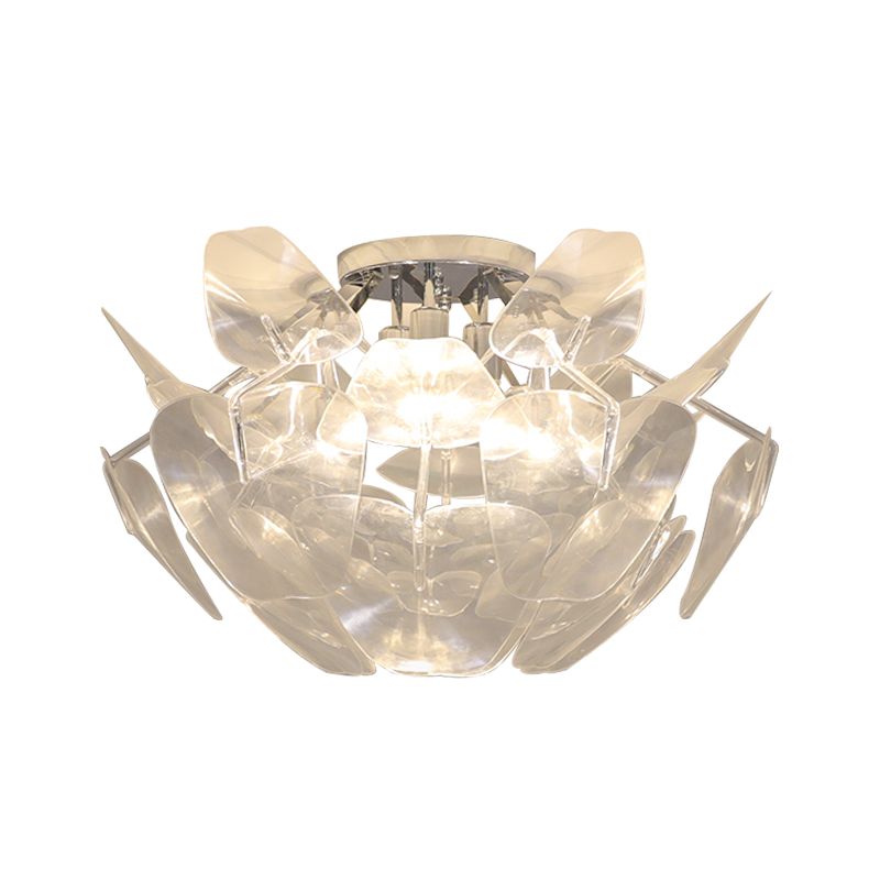 Clear PVC Pine Cone Ceiling Flush Mount Contemporary 3 Bulbs Flush Light for Living Room
