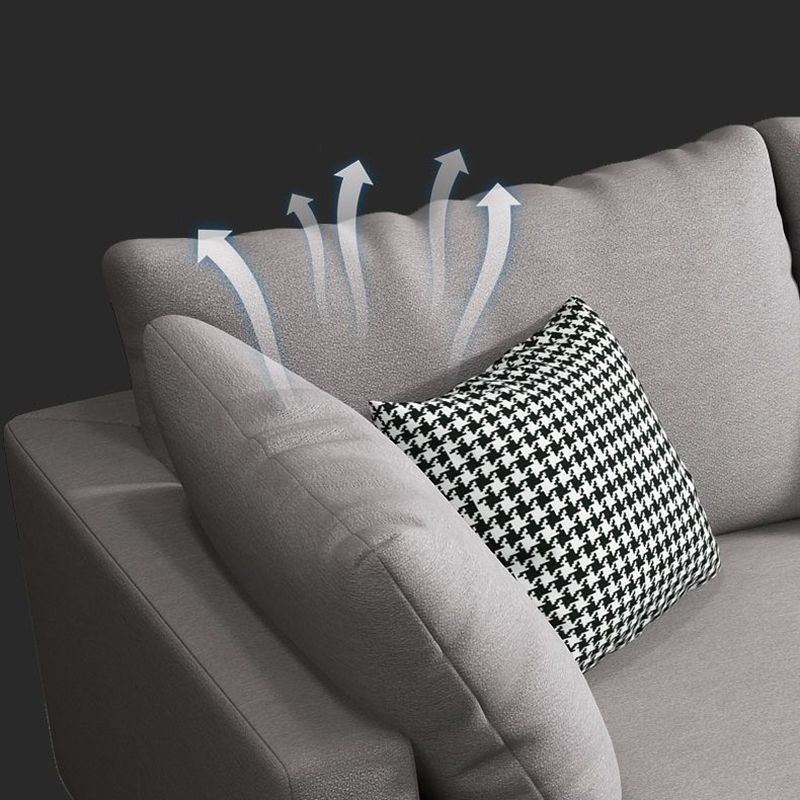 Square 4-Seater Sectional with Pillows Back in Linen Blend L-shape Sectional