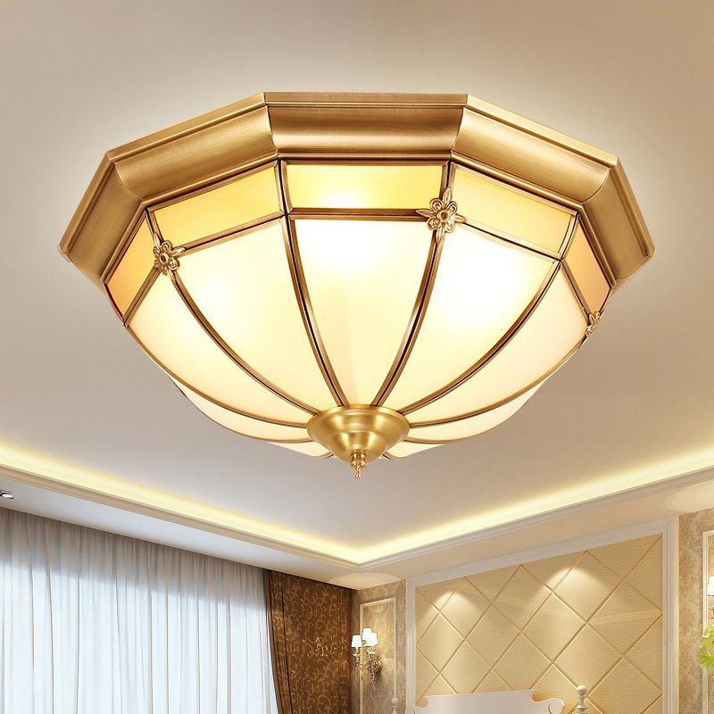 Plafonnier bol en laiton de style artistique colonial, plafonnier d'intérieur en cuivre avec abat-jour en verre
