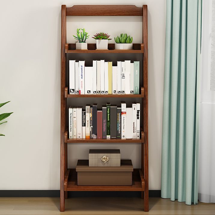 Rubber Wood Ladder Bookshelf Contemporary Open Bookcase for Home Office