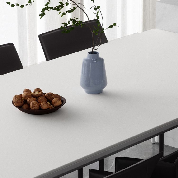 Metal Contemporary Rectangular Dining Table High Gloss White Sintered Stone Table with Metal Legs