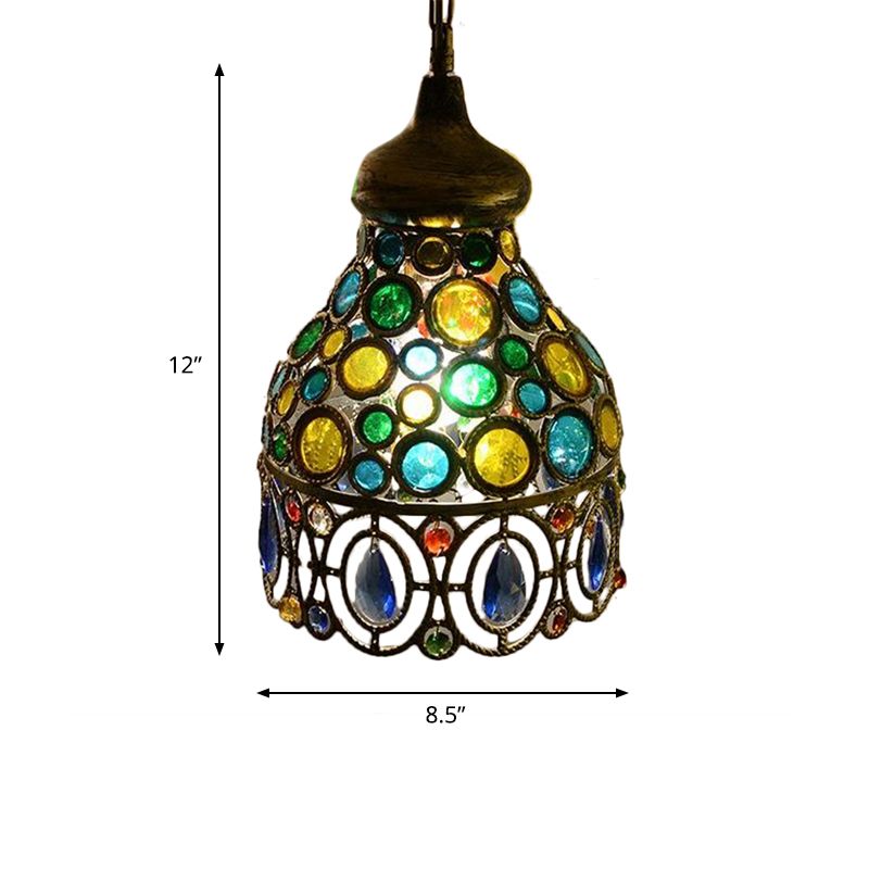 Hollow Restaurant Suspension Lighting Decorative 1 Bulb Green Hanging Pendant Light