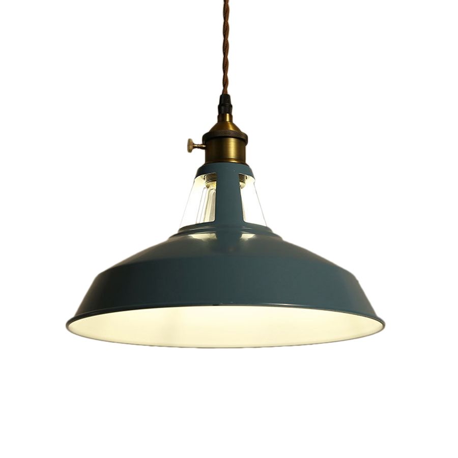 1 Light Barn Pendant Lighting Fixture Industrial Beige/Blue/Green Metal Hanging Ceiling Light for Dining Room