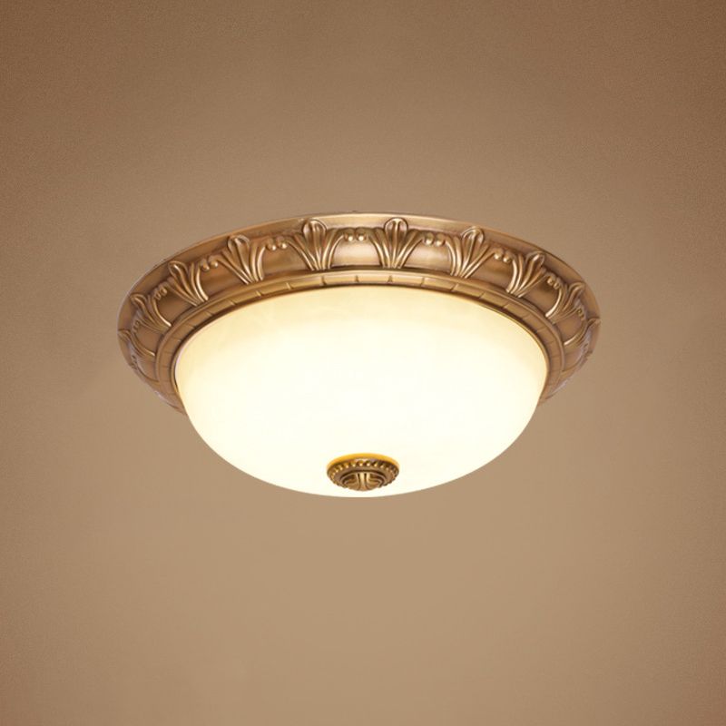Bowl Flush Mount Light White Glass Traditional Flush Mount Spotlight for Bedroom