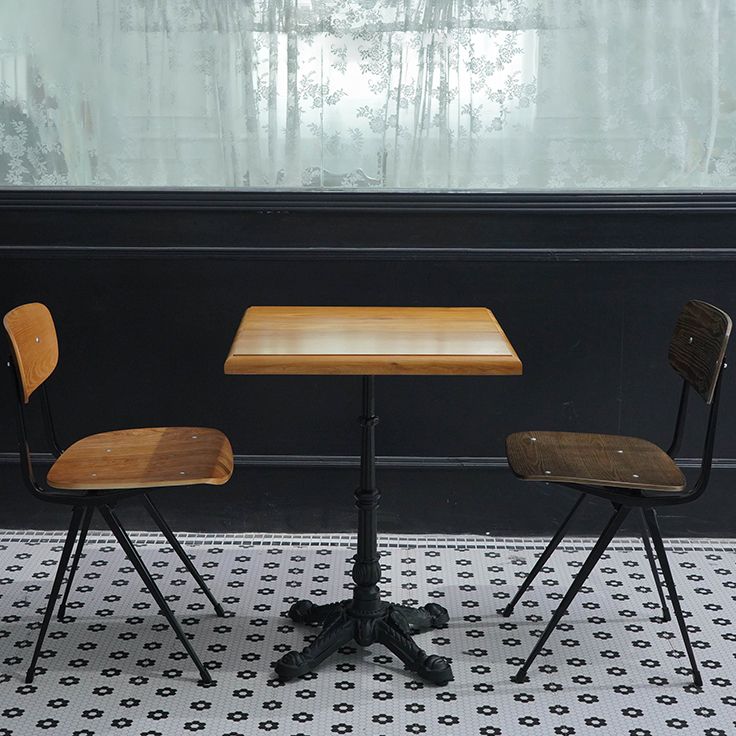 Industrial Solid Wood Dining Table Square Table with Metal Pedestal Base