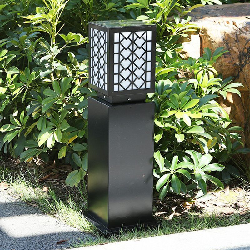 Metal Block Solar Ground Lamp Modernism Black-White LED Lawn Lighting for Courtyard