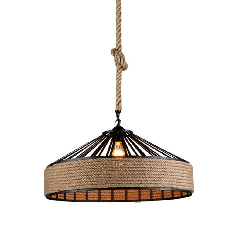 1 Light Pendant Lighting Industrial Style Drum Shape Rope Hanging Ceiling Light
