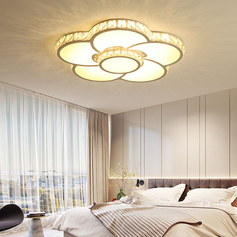White Floriated LED Ceiling Light in Modern Creative Style Crystal Indoor Flush Mount with Acrylic Shade