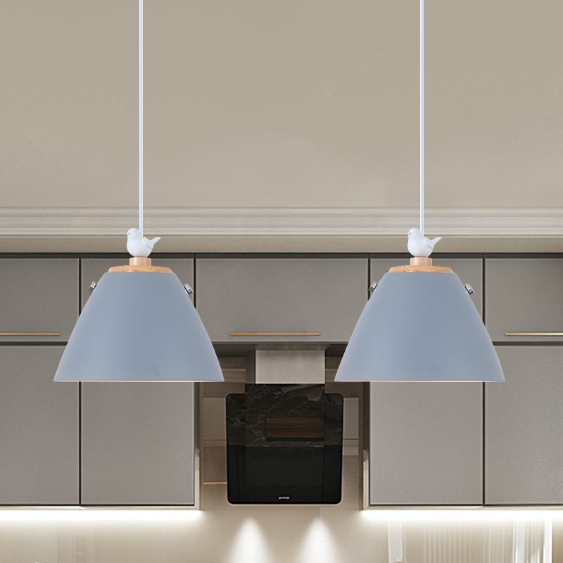 Iluminación colgante cónica de metal contemporáneo 1 luz de techo colgante de gris claro/blanco/amarillo