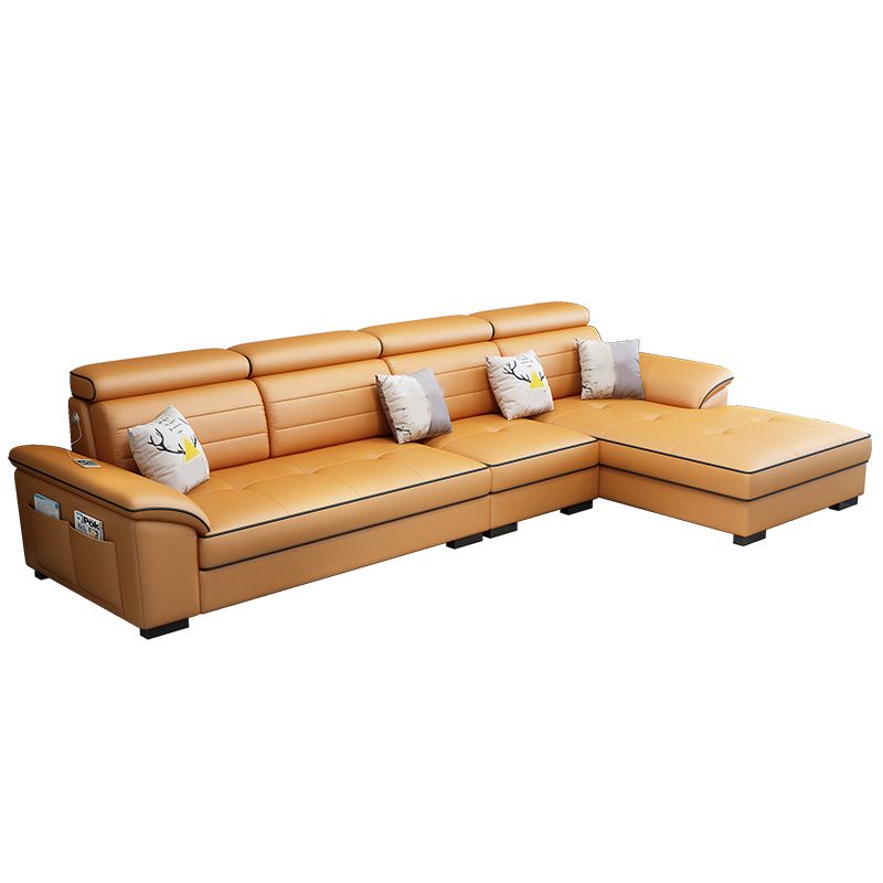 Contemporary Linen and Faux Leather L-Shape Furniture Sectionals