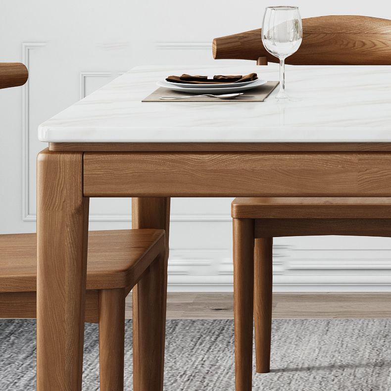 Mid-Century Rectangle Dining Table Stone Top Dining Table for Dining Room
