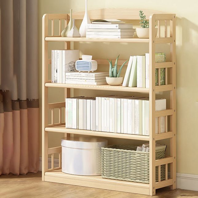 Modern Solid Pine Wood Bookcase, Natural, Open Bookshelf for Living Room