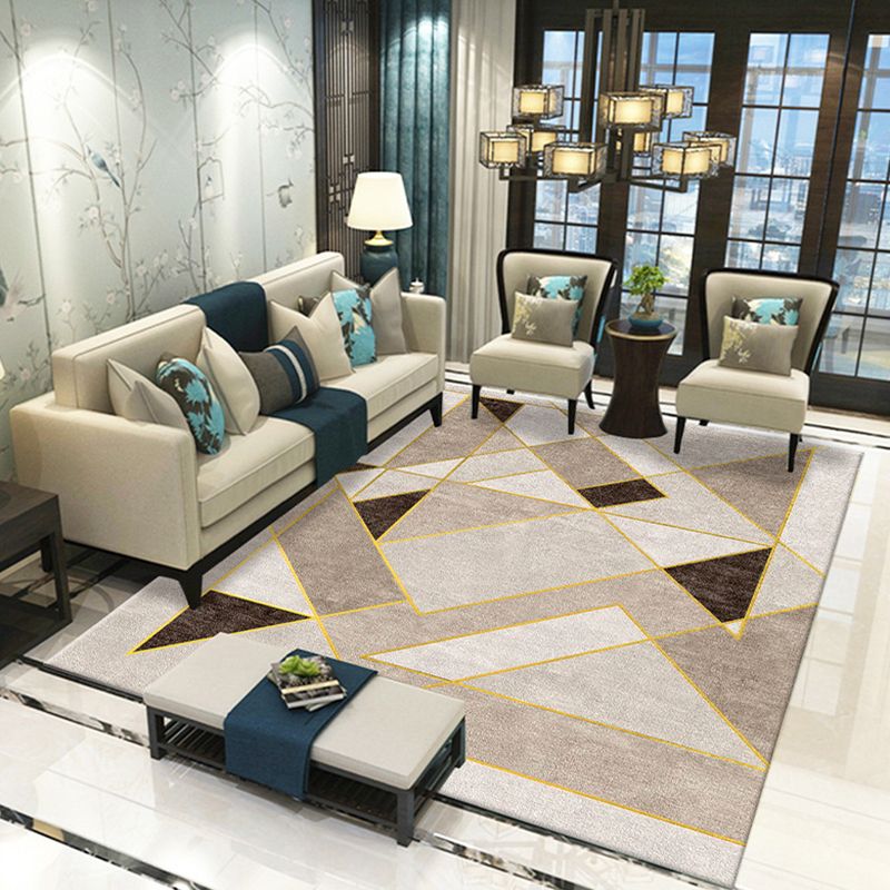 Light Brown Irregular Geometry Rug Polyester Simple Rug Washable Rug for Home Decor