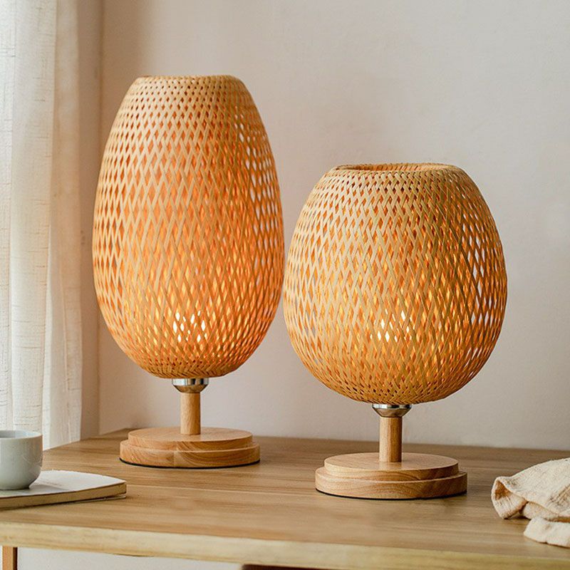 Bamboo Wine Glass Table Lampe Nordic Style 1 Bulbe Lumière de nuit en bois pour la chambre