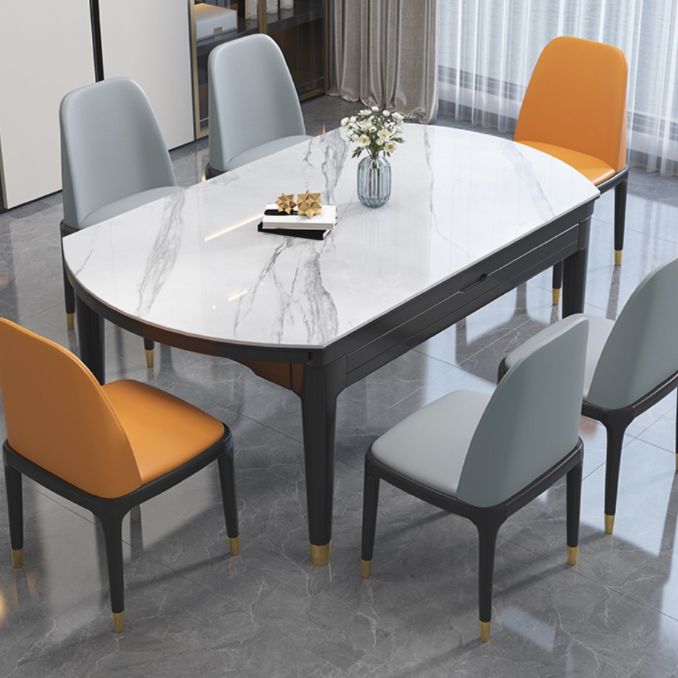 Modern Extendable Dining Table White Round Stone Tabletop for Dining Room