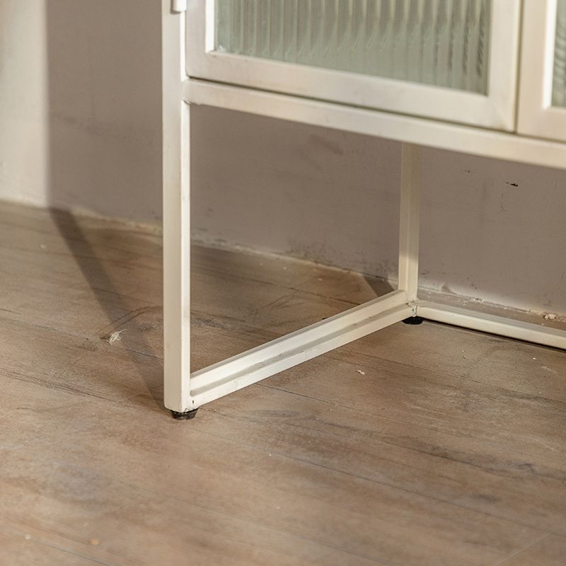 Industrial Metal Cabinet in White Distressed Chest with Glass Paned