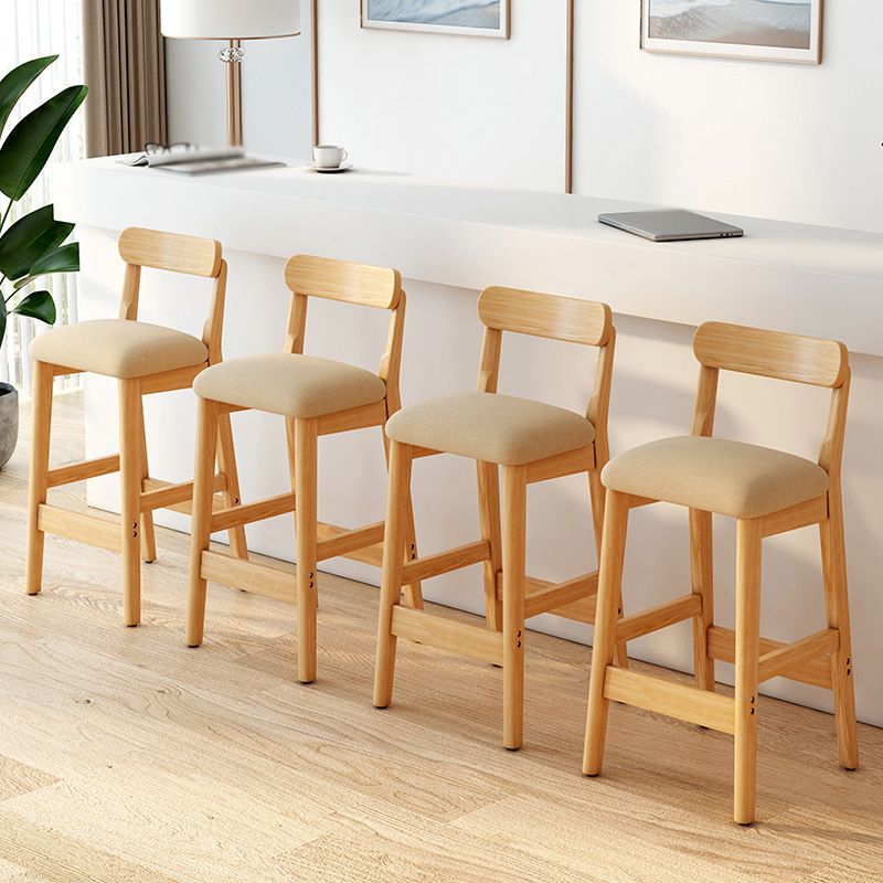 Scandinavian Wood Stool Fabric Upholstered Seat Counter Stool in Matte Finish