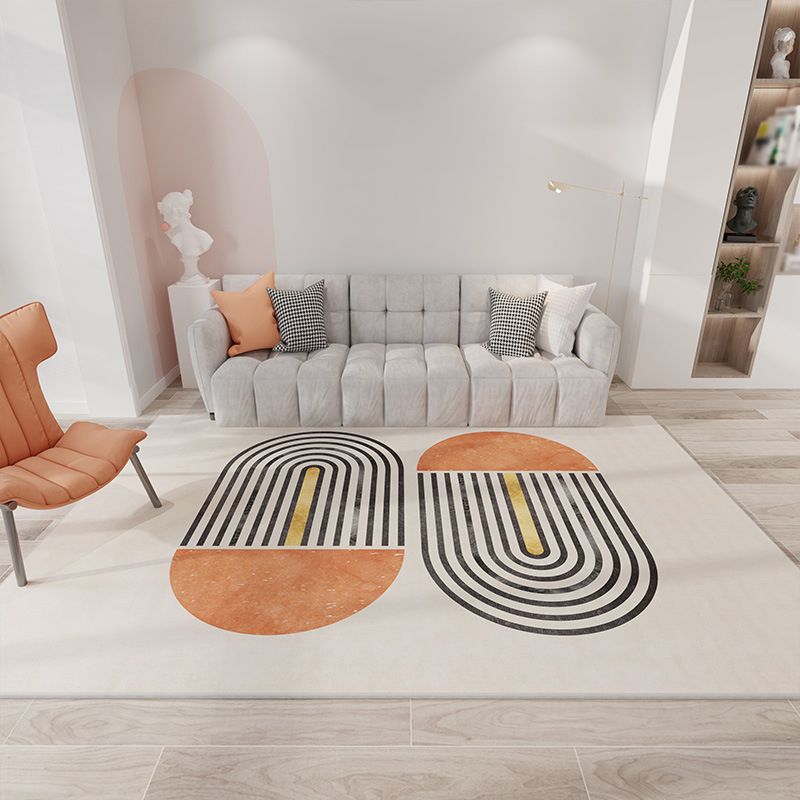 Beige Nordic Teppich Polyester Farbblock Teppich Waschbar für Wohnzimmer