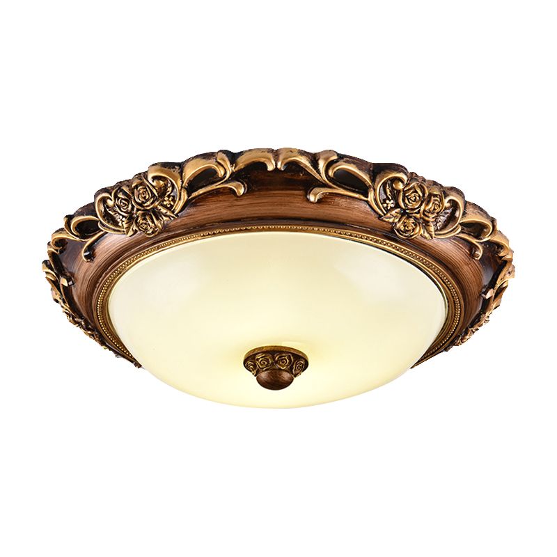 Lampe encastrée en forme de dôme pour chambre à coucher, verre de lait antique, LED marron, proche du plafonnier, 14"/16"/19,5" de diamètre