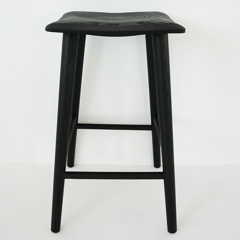 Contemporary Black Ash Solid Wood Armless Bar Stool with Footrest