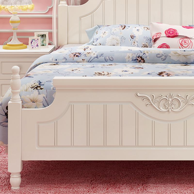 French Country Poster Bed Cream Solid Wood Four Poster Bed with Headboard