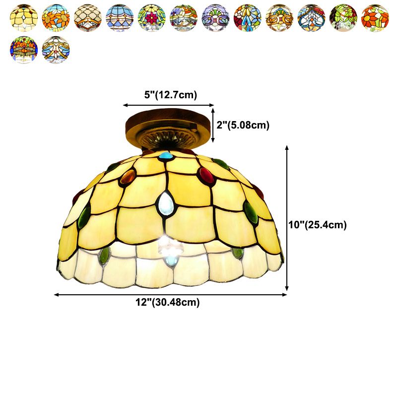 Tiffany Style Bowl Flush Mount Glass Ceiling Light 1 Light for Hallway