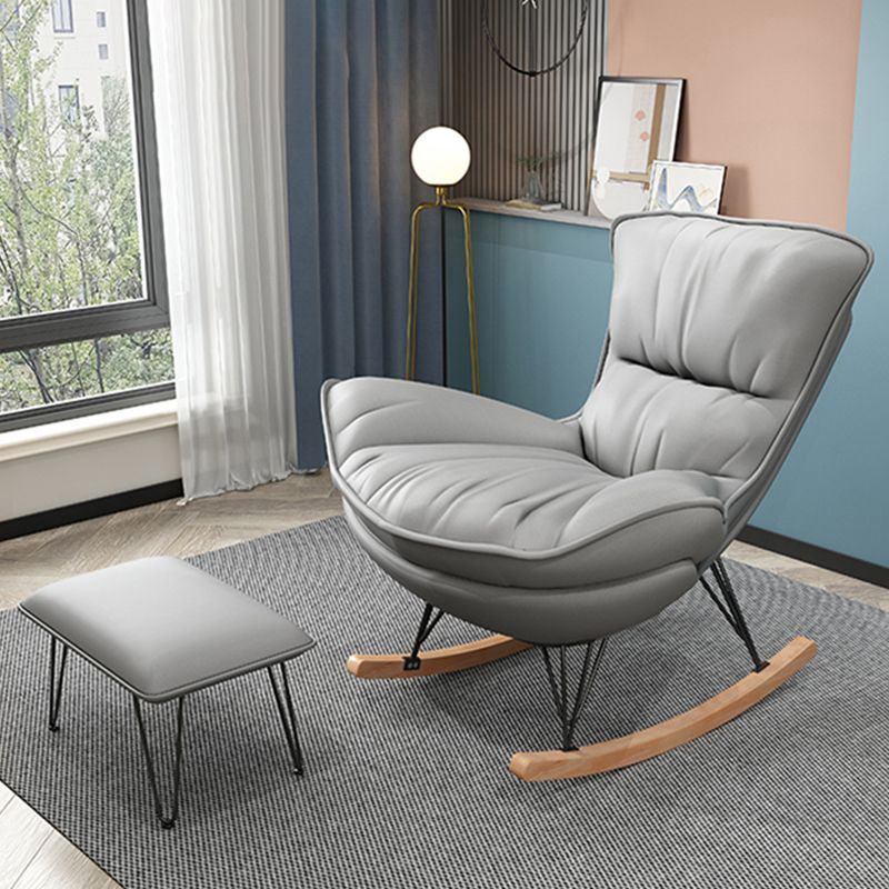 Stylish Glider Chair Solid Color Faux Leather Rocking Chair with Cushions