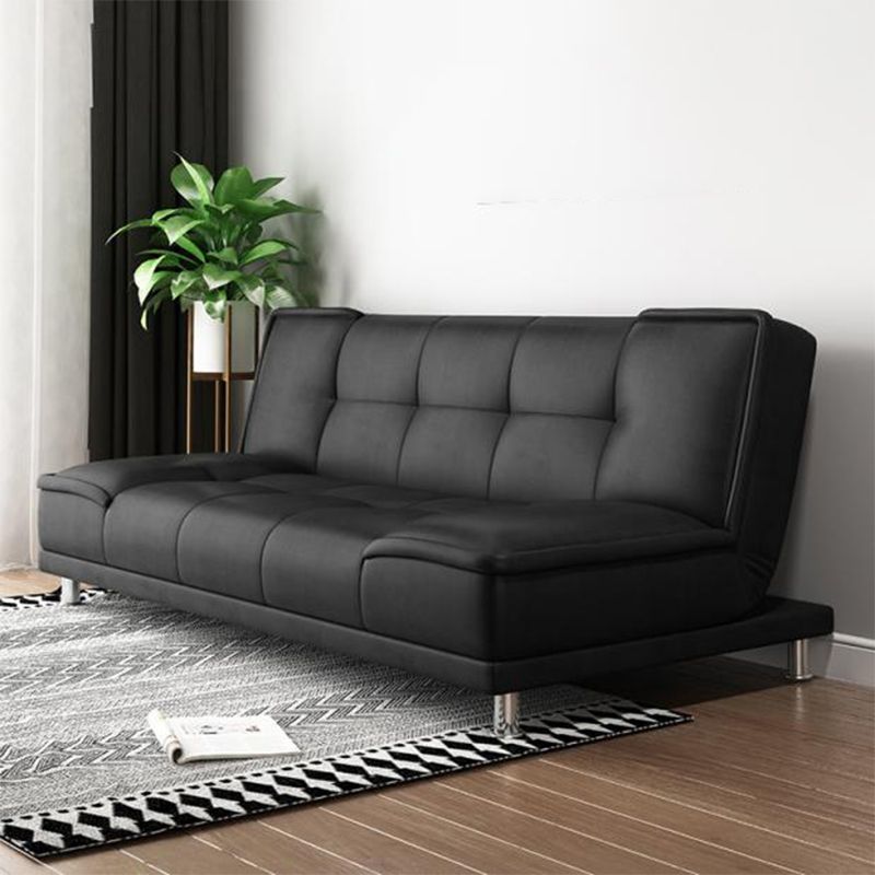 Contemporary Convertible Armless Cotton Blend and Faux Leather Sofa Bed