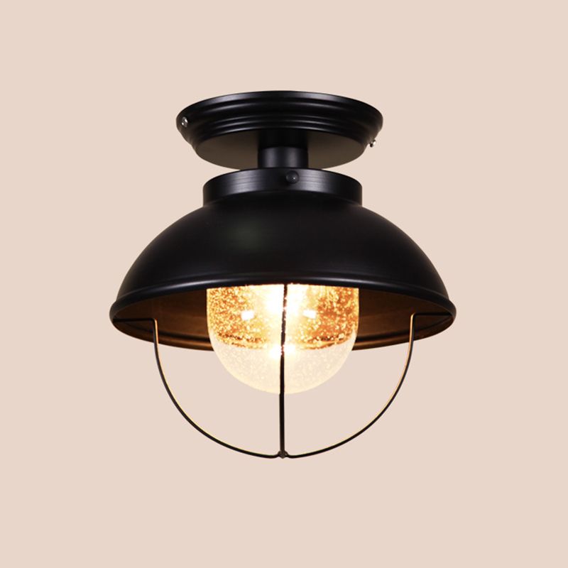 1 Light Semi Flush Mount Light Industrial Style Bowl-Shaped Metal Light Fixture