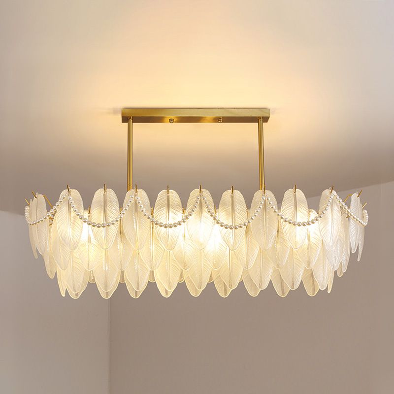 Feather-Shaped Island Light Fixtures Modernism Glass Island Pendant Lights in White Finish
