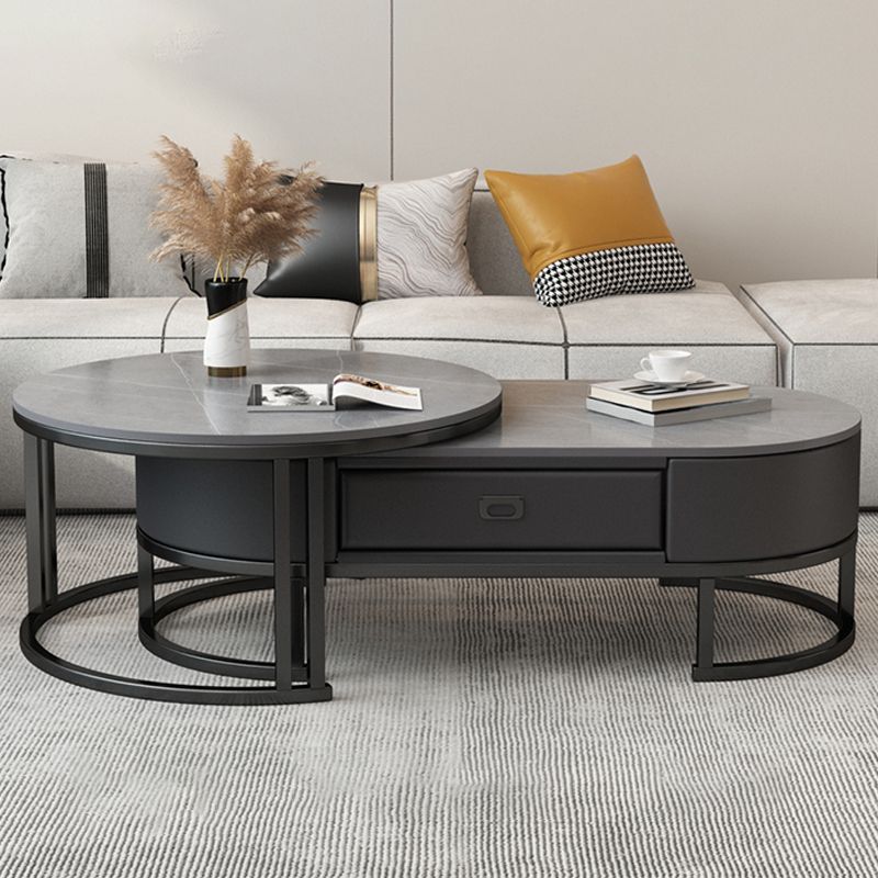 Glam Nesting Coffee Table Set Frame Round Slate Coffee Table with Drawer