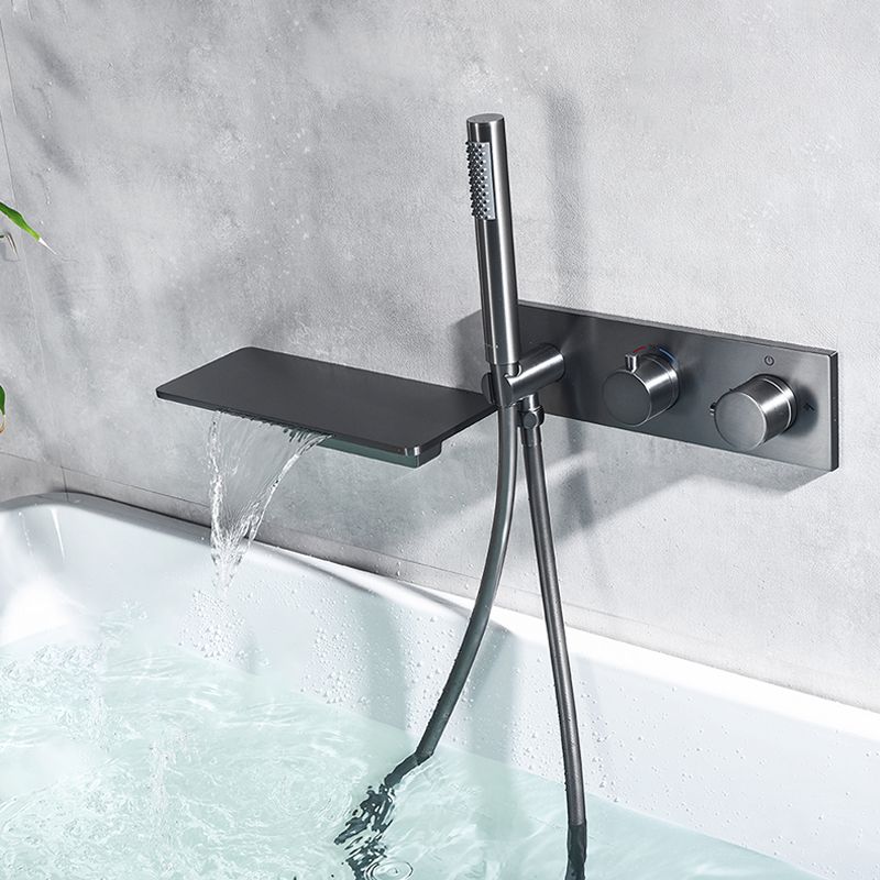 Wall Mounted Metal Tub Filler Double Handles Waterfall Tub Faucet Trim
