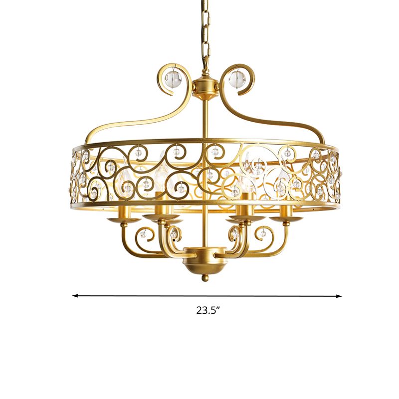 Lámpara de lámpara de candelabra dorada metal posmoderno 6 cabezas lámpara colgante
