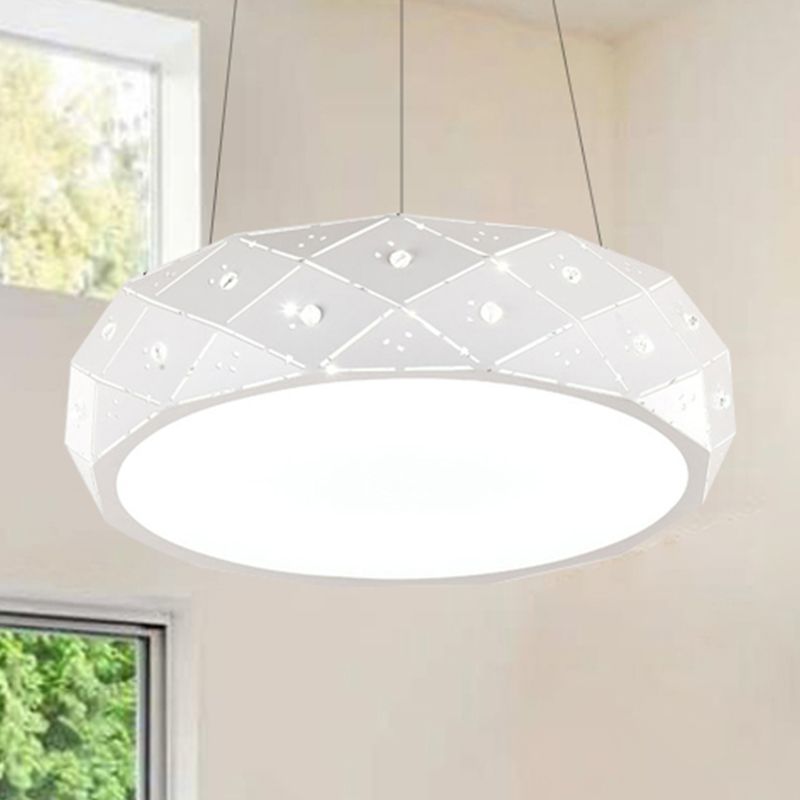 Luz de colgante de tambor geométrico LED moderno de metal blanco colgante colgante para un cargo en cálido/blanco/neutral, 12 "/18" /25.5 "de ancho