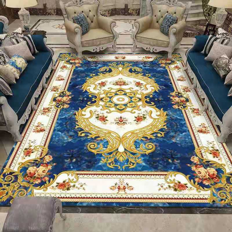 Red Retro Carpet Polyester Flower Carpet Washable Carpet for Home Decoration